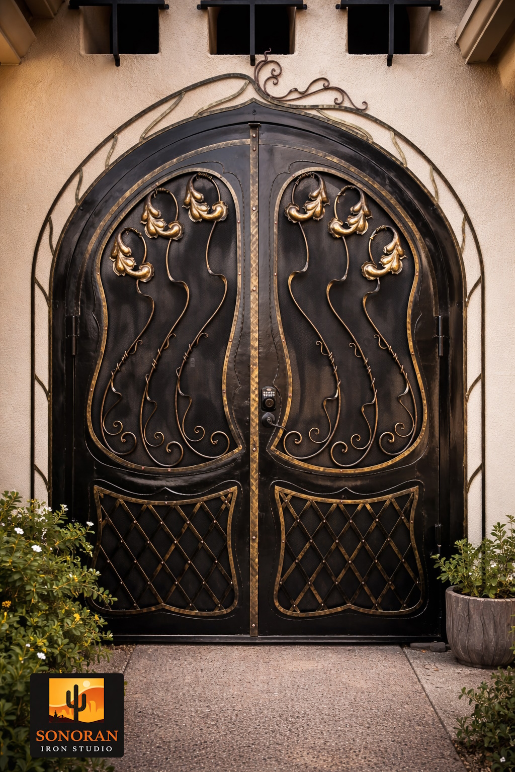Custom Forged Floral Double Doors