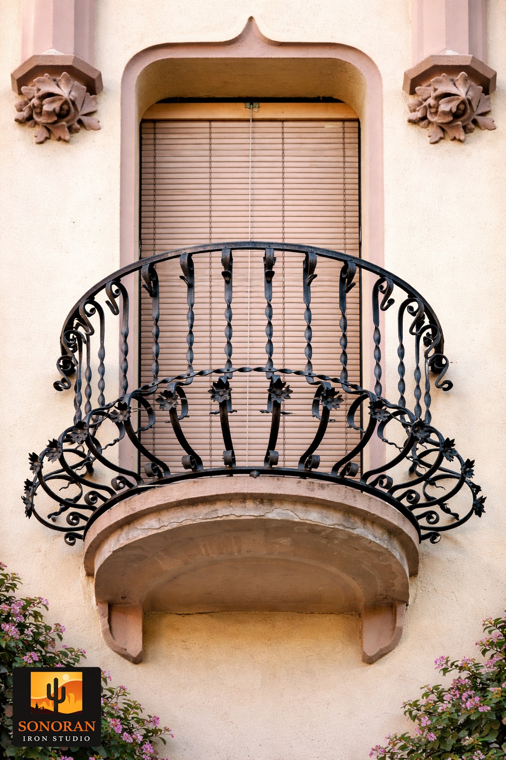 Ornate Wrought Iron Juliet Balcony with Floral Details