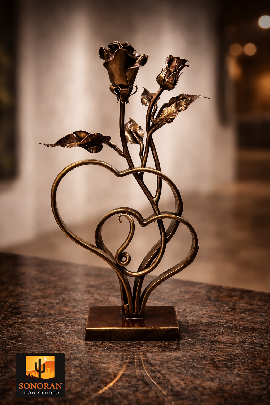 Forged Hearts & Roses Sculpture